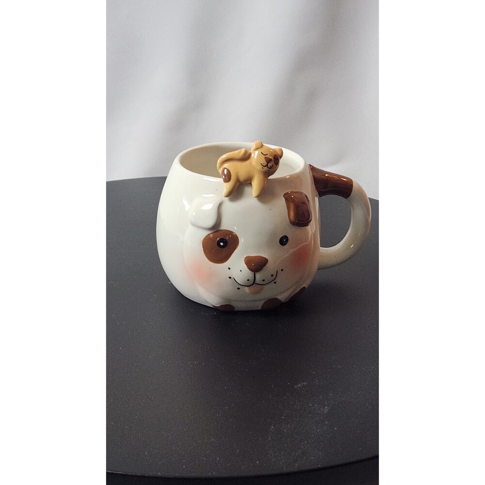 White Tramp Dog Ceramic Coffee Cappuccino Cup Mug & Sleeping Puppy Spoon Set - Picture 2 of 5